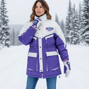 Purple and White Women’s Winter Ski Gloves Purple and White